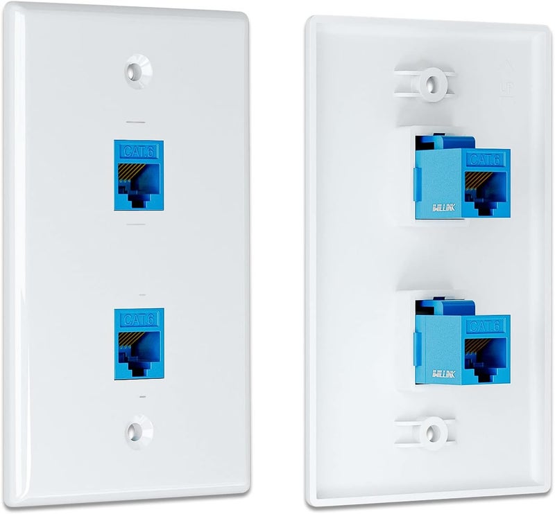 iwillink (2-Pack) 2-Port Ethernet Wall Plate, Keystone Jack Wall Plates with RJ45 Keystone Inline Coupler insert, Female to Female Cat6 RJ45 Wall Plate, Blue - Image 4